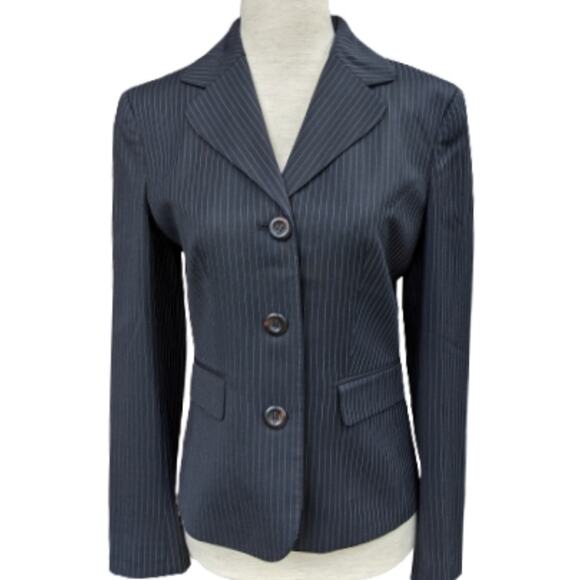 Loft Wool Blend Black Pinstripe Blazer Jacket 2P - Picture 1 of 7